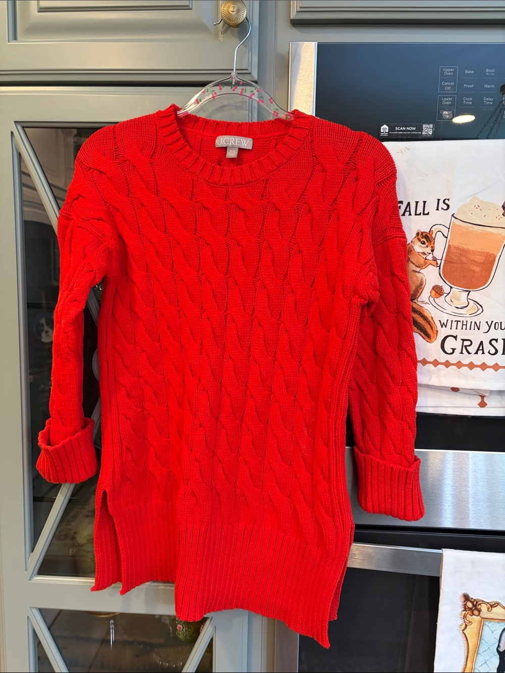 J. Crew Bright Red Cotton Cable Knit Crewneck Sweater XS